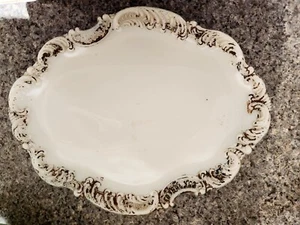 Antique oval Milk Glass vanity tray swirls Victorian Bureau plate Gold Paint - Picture 1 of 5