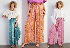 Women's Floral Print Wide Leg Pants Gauze Palazzo Bohemian Beach Trousers Lounge - Picture 1 of 13