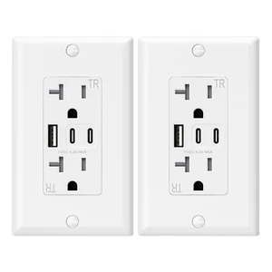 Tomacorrientes USB, tomacorriente de pared de 20 amperios con 3 puertos USB, dos - Picture 1 of 12