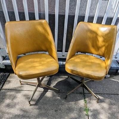 Pair of Vintage MID-CENTURY MODERN B. BRODY Mustard Yellow 1970's Swivel Chairs - Image 1 of 3