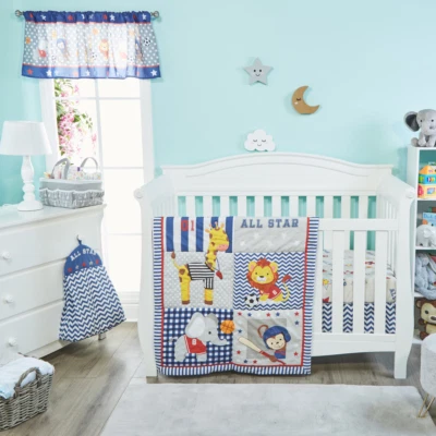 EVERYDAY KIDS 4 Piece Boys Crib Bedding Set - Jungle Sports - Image 1 of 3