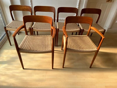 Set of Six Danish Dining Chairs by Niels Otto Moller, Teak, New Papercord, MCM - Image 1 of 4