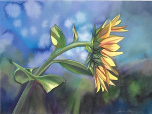 original painting 30 x 40 cm 86DM artwork modern watercolor sunflower - Picture 1 of 4
