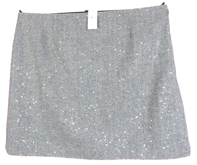 Mini-saia feminina loft lã poli lantejoulas brilhantes espinha de peixe ouro preto 18 nova com etiquetas - Imagem 1 de 4