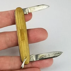 Vintage Colonial USA pocket knife  2 blade gold tone monogram NEVER ENGRAVED - Picture 1 of 8