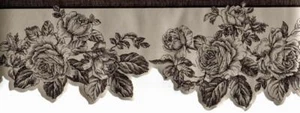Scalloped Cottage Rose Wallpaper Border - Black Line Floral Metallic Silver Gray - Picture 1 of 3