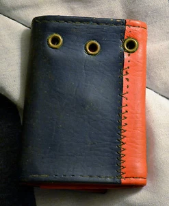 Vintage 60er Jahre Leder Schlüsseletui Etui Mod Style blau & orange - Bild 1 von 4