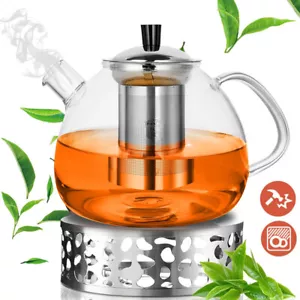 Teekanne Glas mit Edelstahl Stövchen Tee Set Teewärmer Teebereiter ca.1,5 Liter - Bild 1 von 15