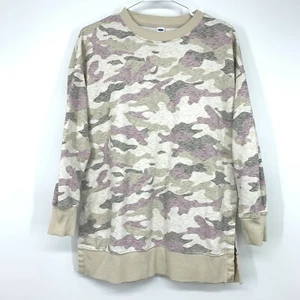Old Navy Sweatshirt Womens XS Tunic Camo Beige French Terry Crewneck Top - Picture 1 of 7