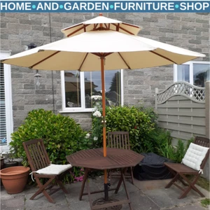 Wooden Garden Parasol Sun Umbrella for Patio Outdoor Shade Shelter with Canopy - Picture 1 of 15