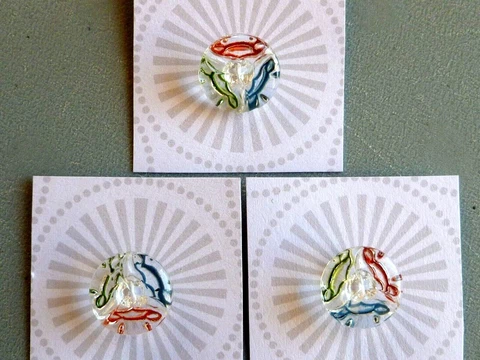 3 Painted Backs Clear Pressed Glass Buttons 9/16" Pre WWII Czechoslovakia Czech Cover