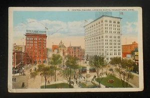 1917 Birdseye Central Square looking North Trolley Old Cars Youngstown OH PC - Picture 1 of 1
