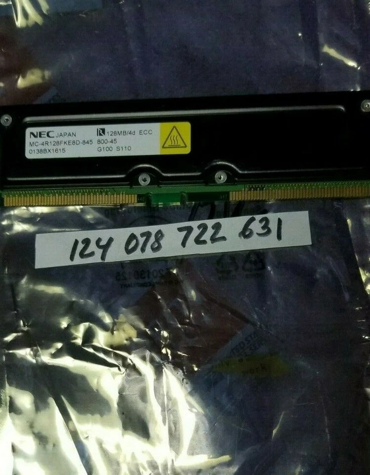 128MB 184p PC800-45 PC 800 45 128MB/4 ECC RDRAM RIMM NON-REGISTERED  MEMORY RAM  - Image 1 of 1