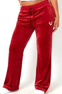 True Religion Velourshose Damen XL gerades Bein rot Dahlie neu mit Etikett $ 109 - Bild 1 von 10