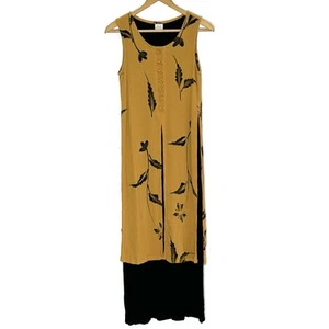 Chandi Collection Women's M Mustard Yellow Black Broomstick Layered Maxi Dress - Picture 1 of 10