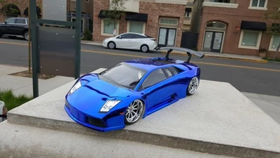 200mm 1/10 Custom Paint CHROME LAMBO 4Tec2 drift HPI DC10 YD2 MST TT02 Body Only - Image 1 of 4