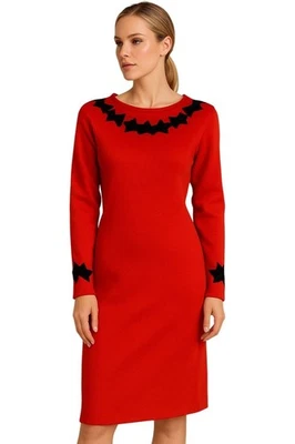 Vestido suéter vermelho vintage década de 1980 Warren malhas para Marisa Christina veludo preto - Imagem 1 de 4