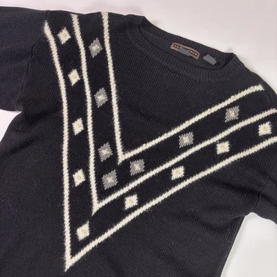 Vintage Yarnworks Sweater Dress Women's Large Black Knit Chevron Pearls Nordic - Image 1 of 4