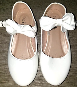girls ALL WHITE SHOES size 13 bows on top BUCKLES CHURCH WEAR cute! - Picture 1 of 2