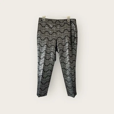 Talbots Heritage Fit Jacquard Black Silver Metallic Ankle Pants sz 14 - Image 1 of 4