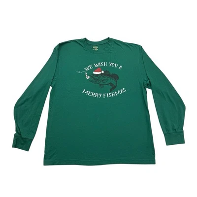 Camisa masculina RedHead grande L verde Natal desejamos a você uma feliz pesca de Natal - Imagem 1 de 4