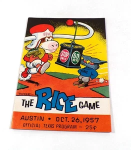 1957 Rice at Texas College Football Program 10-26-57 John Chase Art - Picture 1 of 2