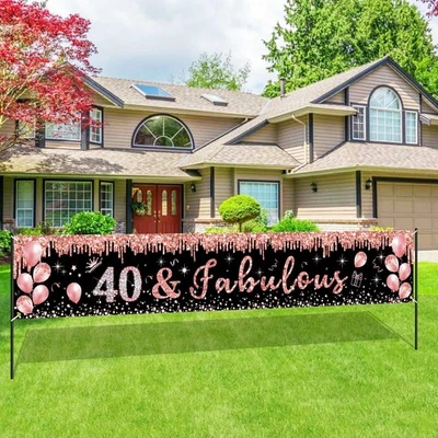 Rose Gold 40th Birthday Banner Party Decorations for Women 40 and Fabulous Ha... - Image 1 of 4