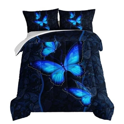  Butterfly Comforter Set for Girls Bedroom Set,Mandala Bedding Boho Twin Blue - Image 1 of 4