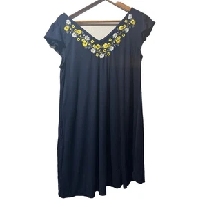Loft Ann Taylor Size small petite Womens Dress Embroidered Floral Knit blue - Picture 1 of 8