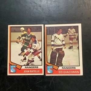 N Y RANGERS 2 CARD LOT 1974-75 OPC Canada #145 Jean Ratelle & #160 Ed Giacomin - Picture 1 of 6