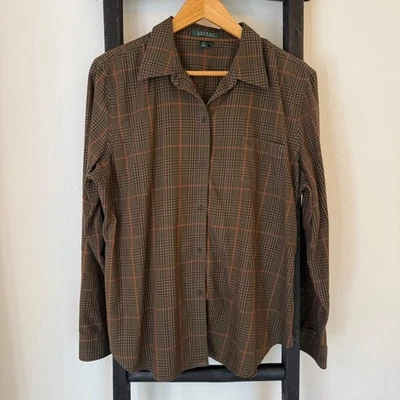 Ralph Lauren Women's Plaid Button Down Shirt XL Brown Cotton - Image 1 of 4