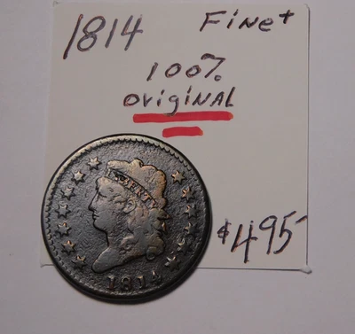 AMAZING 1814 CLASSIC HEAD LARGE CENT 100% ORIGINAL CHOCOLATE FINE+  !! ONLY $298 - Image 1 of 4