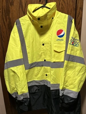 Pepsi High Visibility Safety Reflective Neon Jacket w/Hood Mens XL X-Large Hi - Image 1 of 4