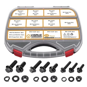 330-teiliges M6 M8 M10 Schraubensortiment, metrisches Flansch Sechskantschrauben Muttern Set, Klasse 10.9 A - Bild 1 von 7