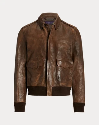 Chaqueta Bomber Ralph Lauren Etiqueta Púrpura Marrón Ridley Cuero Nueva Talla XL Foto 1 de 4