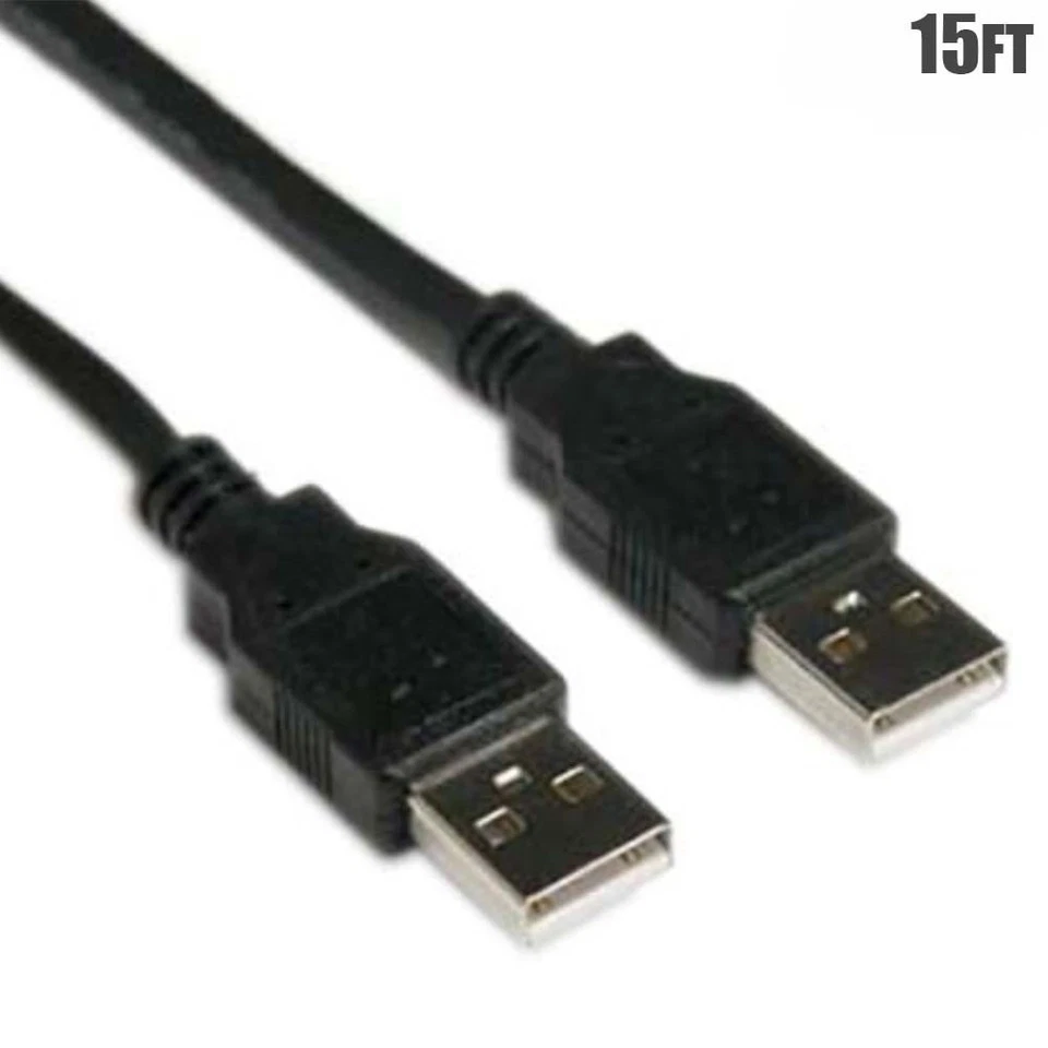 15FT USB 2.0 Type A Male to Male Sync Data Charge Cable Cord PC Laptop Black - Image 1 of 1