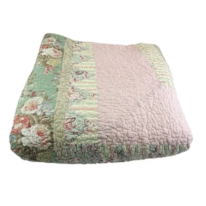JC Penney Home Twin Bed Cover Quilt Pink Cabbage Rose Floral Patchwork 66" x 86" - Picture 1 of 14
