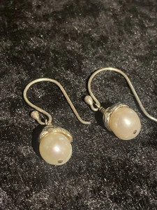 Silver Sterling Fresh Water Pearl Earrings Dangle - Picture 1 of 9