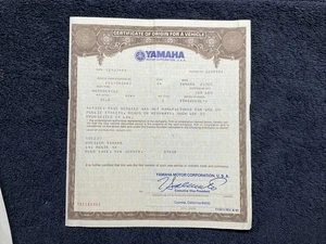 YAMAHA 1983 - Certificate of Origin MSO MCO Vehicle / Motorcycle - Picture 1 of 2