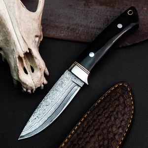 Wild Blades 8.7" Full Tang Hunting Knife Handmade EDC Damascus + Leather Sheath - Picture 1 of 12