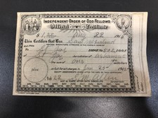 1914 Independent Order of Odd Fellows Official Certificate