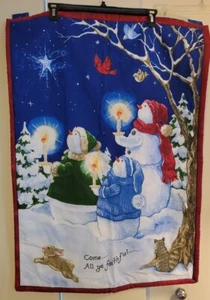 Vintage Schneemänner Stern Tier Weihnachten Banner Wandbehang "Kommt alle ihr Treuen" - Bild 1 von 12