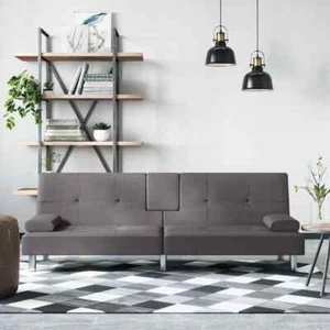 Schlafsofa mit Getränkehaltern Grau Kunstleder - Bild 1 von 11