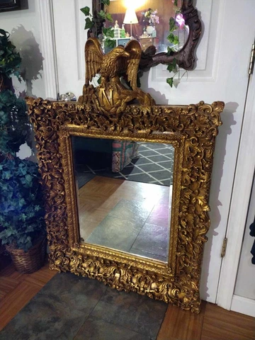 Gilt Carved Napoleonic Eagle Crested Mirror Cover