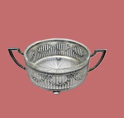 Petit centre de table cristal taillé et monture en argent 800. - Photo 1/4