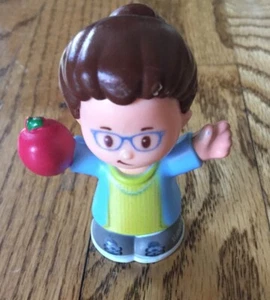 Fisher Price Little People TEACHER SCHOOL LADY WOMAN w/ Red Apple Brown Hair - Picture 1 of 5