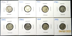 Eleven(11) 1936-1945 P Mercury or Winged Liberty Head SILVER Dimes 7 - Picture 1 of 4