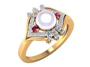 18k Yellow Gold 2.30Cts Natural Pearl Ruby Diamond women Ring Gift - Picture 1 of 6