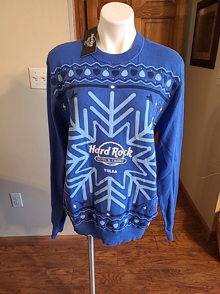 Hard Rock Hotel Casino Tulsa Blue Snowflake Winter Sweater Mens Size Large NWT - Image 1 of 4