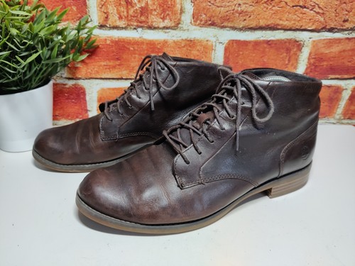 DONNA TIMBERLAND UK 7 5 EU 41 STIVALETTI PIATTI STRINGATI IN PELLE MARRONE SCURO